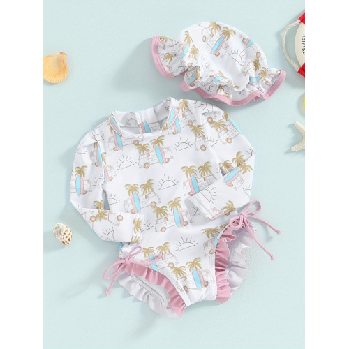 R 47809 Ruffled infant swimsuit 抽褶嬰兒連體泳衣新款歐美
