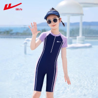 廻力兒童泳衣女孩2024新款夏季連體中大童五分專業訓練女童遊泳衣