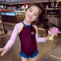 女童連體泳衣夏裝2026新款洋氣兒童長袖防曬沙灘泳裝小女孩遊泳衣