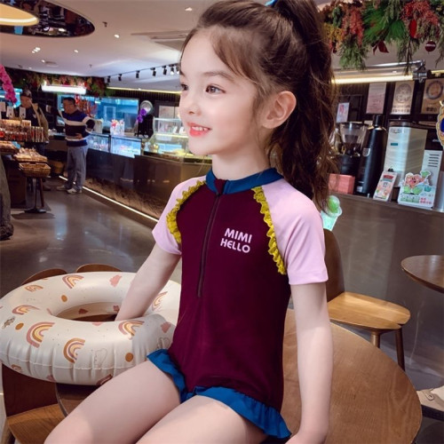 女童連體泳衣夏裝2026新款洋氣兒童長袖防曬沙灘泳裝小女孩遊泳衣