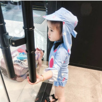 兒童連體泳衣韓國ins女童長袖防曬小兔裙式海邊沖浪服套裝潮