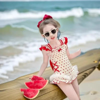 女童泳衣2025新款夏季兒童泳裝小女孩洋氣連體衣愛心蝴蝶結遊泳衣