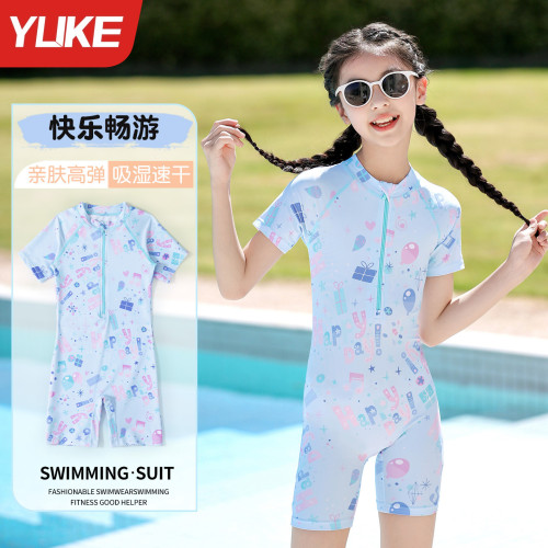 羽克兒童泳衣 女童公主寶寶連體防曬遊泳衣 新款小童裙子速乾泳裝