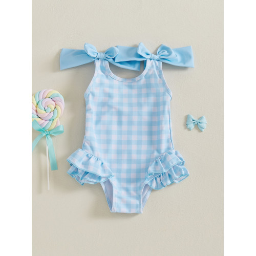 M 12125 Plaid bowknot swimsuit 格子蝴蝶結連體泳衣