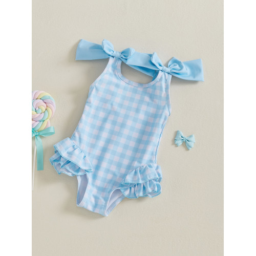 M 12125 Plaid bowknot swimsuit 格子蝴蝶結連體泳衣