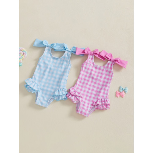 M 12125 Plaid bowknot swimsuit 格子蝴蝶結連體泳衣