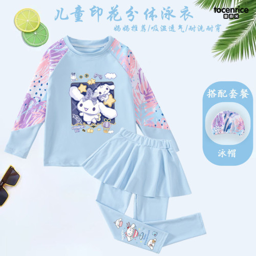 2024新款玉桂狗兒童泳衣女童夏季溫泉連體裙大童女孩寶寶長袖泳裝