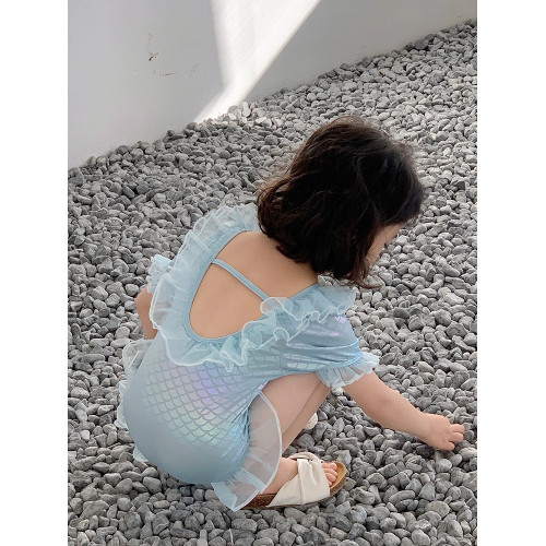 兒童泳衣女童女孩連體速乾炫彩可愛中小童洋氣美人魚寶寶遊泳衣韓