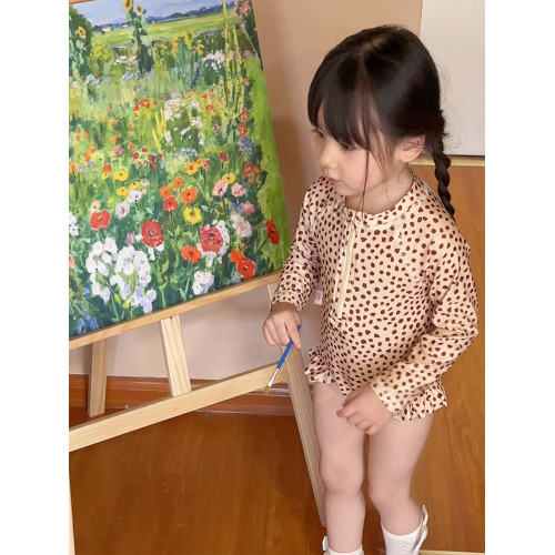 女童連體遊泳衣韓版夏季中小童女寶寶豹紋長袖泳衣 女童連體遊泳衣韓版夏季中小童女寶寶豹紋長袖泳衣
