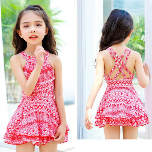 中大童兒童泳衣女孩套裝分體兩件套學生保守連體裙式遊泳衣裝