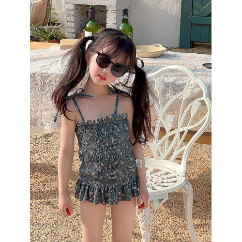 韓國童裝女童碎花遊泳衣寶寶洋氣兒童夏季連體泳裝小女孩2025新款