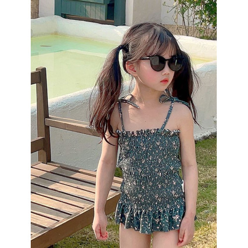 韓國童裝女童碎花遊泳衣寶寶洋氣兒童夏季連體泳裝小女孩2025新款