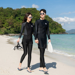 男款沖浪服潛水服女分體套裝顯瘦長袖水母浮潛防曬情侶溫泉遊泳衣