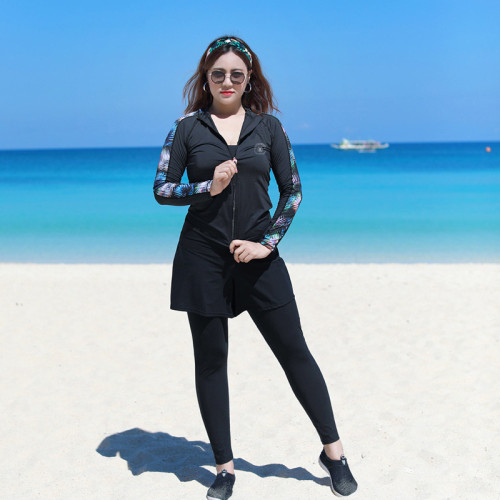 韓國潛水服泳衣女保守分體防曬長袖長褲溫泉水母浮潛加大碼沖浪服