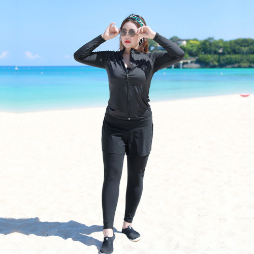 韓國潛水服泳衣女保守分體防曬長袖長褲溫泉水母浮潛加大碼沖浪服