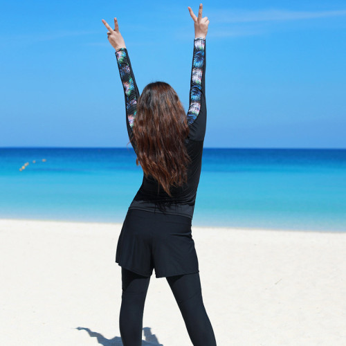 韓國潛水服泳衣女保守分體防曬長袖長褲溫泉水母浮潛加大碼沖浪服