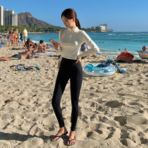 韓國潛水服女長袖水母遊泳衣分體三件套防曬長褲浮潛套裝顯瘦保守
