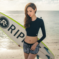 新款女分體泳衣長袖短褲瑜珈戶外運動潛水防曬沖浪水母溫泉遊泳衣