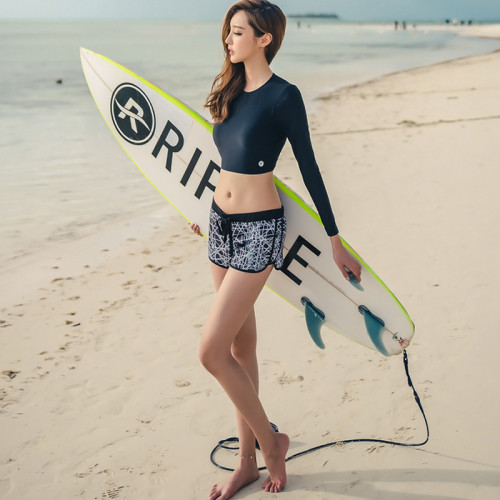 新款女分體泳衣長袖短褲瑜珈戶外運動潛水防曬沖浪水母溫泉遊泳衣