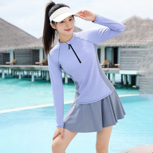遊泳衣女士夏新款長袖裙式2026保守大碼分體防曬水母服沖浪服溫泉