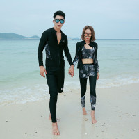 情侶潛水服男女分體長袖長褲水母衣浮潛沖浪泳衣套裝新款防曬韓國