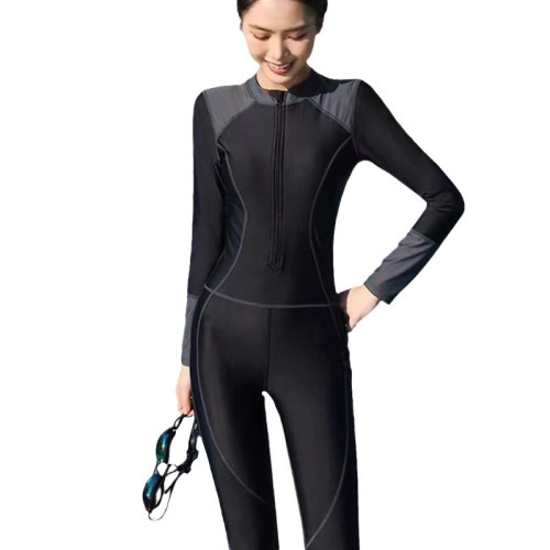 潛水服2026新款泳衣女連體運動訓練長袖長腿保守顯瘦遮肚水母泳裝
