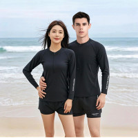 泳衣情侶款2025時尚新款分體長袖速乾防曬遮肚顯瘦保守水母潛水服