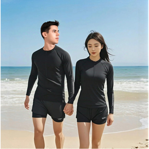 泳衣情侶款2025時尚新款分體長袖速乾防曬遮肚顯瘦保守水母潛水服