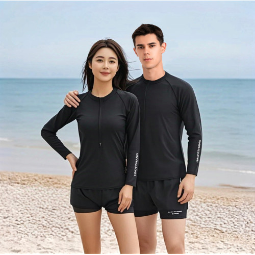 泳衣情侶款2025時尚新款分體長袖速乾防曬遮肚顯瘦保守水母潛水服