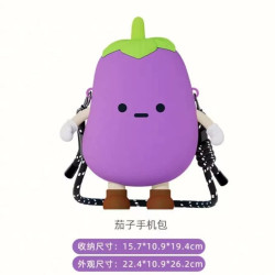 蔬菜茄子手機馬鈴薯休閒單肩斜後後背包蘑菇大容量矽膠包茄子手機包純色