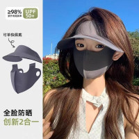 可拆卸帶帽簷防曬面罩全臉護頸一體防紫外線女遮陽臉基尼冰絲口罩