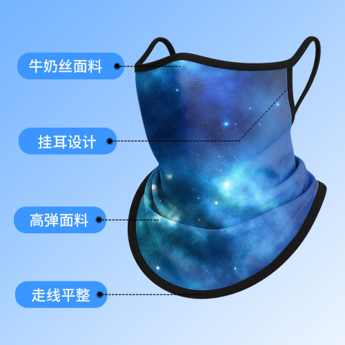 掛耳防曬圍脖錦冰絲綸騎行三角巾卡通印花防紫外線兒童面罩