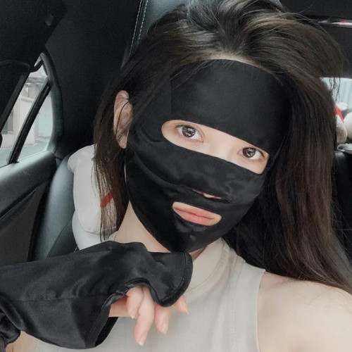100%桑蠶絲真絲防曬面罩露嘴鼻喝水透氣口罩女戶外運動跑步登山