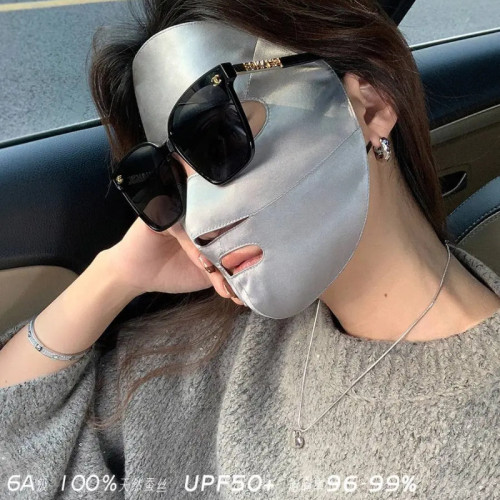 100%桑蠶絲真絲防曬面罩露嘴鼻喝水透氣口罩女戶外運動跑步登山