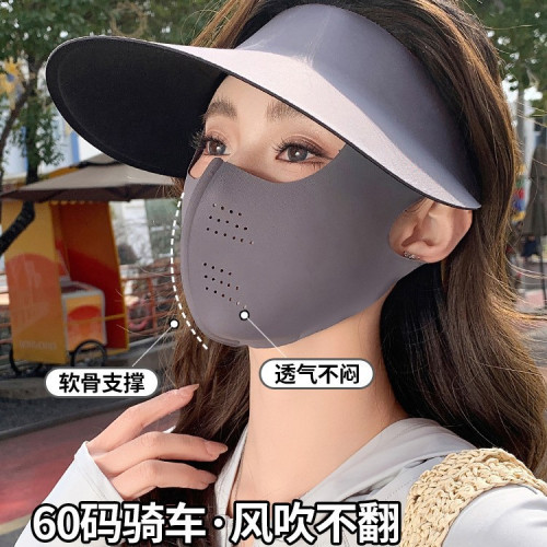 防曬面罩三合一女夏季防紫外線全臉護頸一體遮陽帽可拆卸冰絲口罩