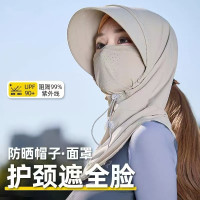 夏季遮陽帽女騎車防紫外線大簷帽子護全臉護頸透面罩防曬全臉口罩