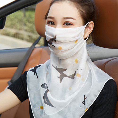 桑蠶絲真絲口罩護頸透氣薄款夏季防曬面紗女戶外遮臉遮陽面罩