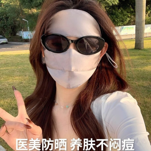 100%桑蠶絲防曬面罩女全臉遮陽防紫外線透氣輕薄醫美臉基尼防藍光