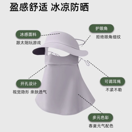 防曬面罩全臉防紫外線遮陽女冰絲黑膠帽子一體護頸臉基尼騎行口罩