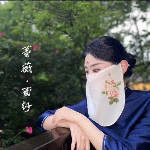 古代耳古裝漢服掛刺綉花面紗紗巾古風漢服復遮陽矇面遮臉超仙新款