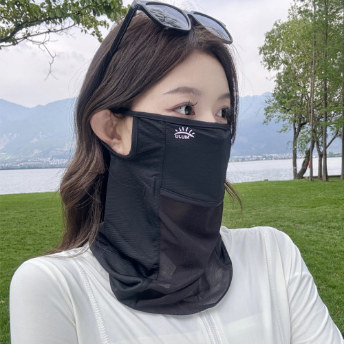 冰絲防曬面罩男女全臉防紫外線騎行帽護頸遮脖子口罩面紗開車臉罩