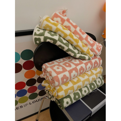 A5L小白兔幾  清新格子花浴巾2件套珊瑚絨吸水速乾毛巾家用洗澡裹