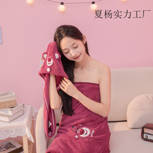 草莓熊浴巾毛巾珊瑚絨加厚吸水不掉毛少女裹巾洗澡速乾洗臉毛巾