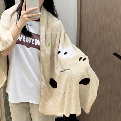 卡通珊瑚絨浴巾女士可愛洗澡巾遊泳速乾毛巾學生乾髮帽三件套成人