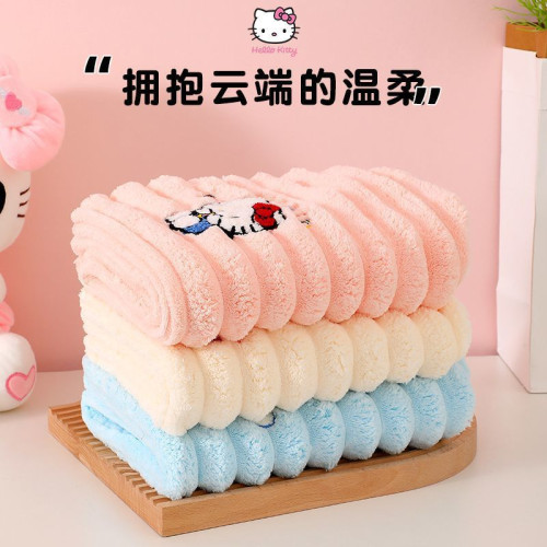 hellokitty卡通毛巾兒童珊瑚家用洗臉巾吸水速乾不毛兒童面巾