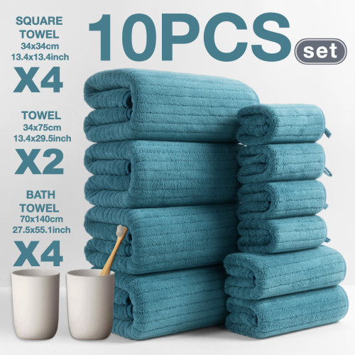德國2026新款10件套條紋珊瑚絨浴巾毛巾方巾柔軟速乾