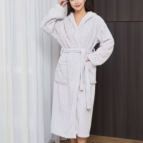 春秋款浴袍男女同款口袋連帽浴袍柔軟居家加厚洗澡浴袍女