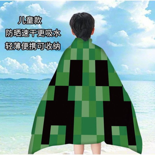 我的世界兒童男孩速乾吸水毛巾浴巾街舞運動遊泳披肩巾海邊沙灘巾