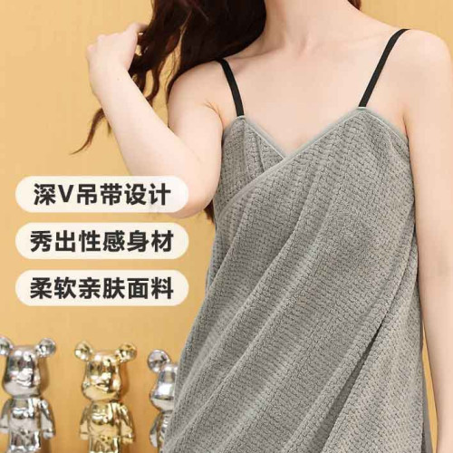 珊瑚絨吊帶浴巾浴裙菠蘿格吸水速乾不易掉毛新款浴裙