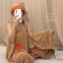 浴巾女學生宿捨浴裙可穿式速乾吸水浴袍乾髮帽洗澡不毛一整套裝